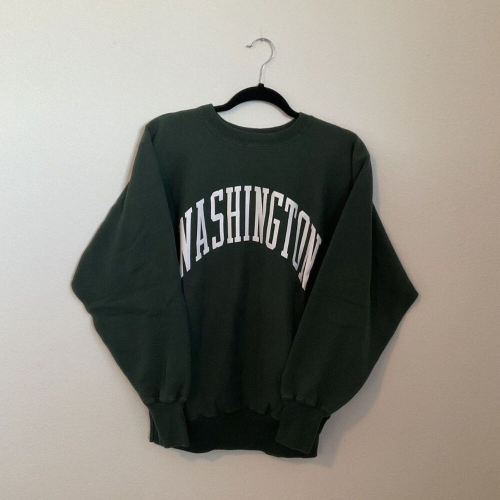 Vintage 90s Champion Reverse Weave Washington Crewneck Sweatshirt Green USA XL